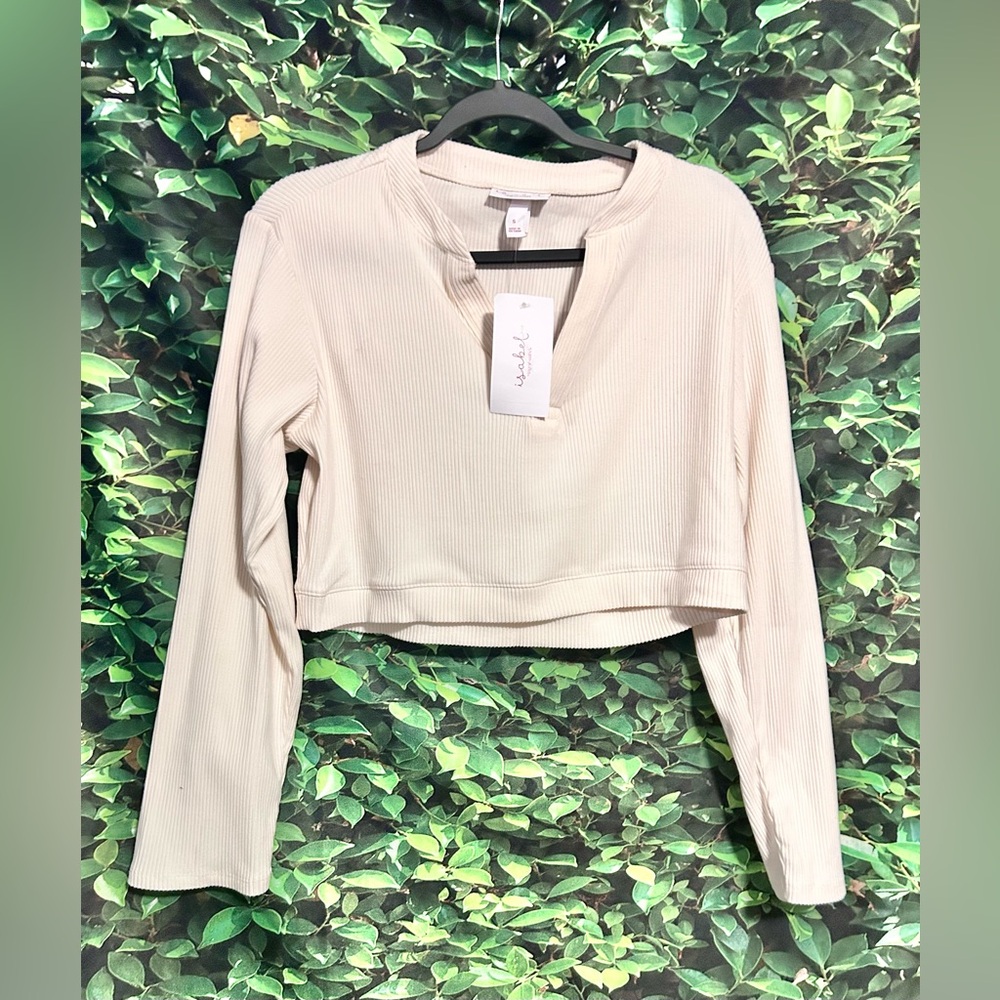 Ingrid And Isabel Maternity Crop Top Ribbed Ivory Women Small New